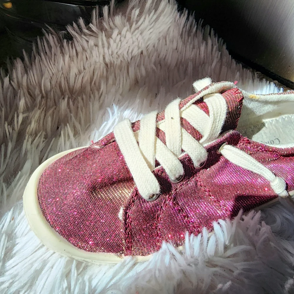 Burgundy Girls Sparkly Canvas Shoes